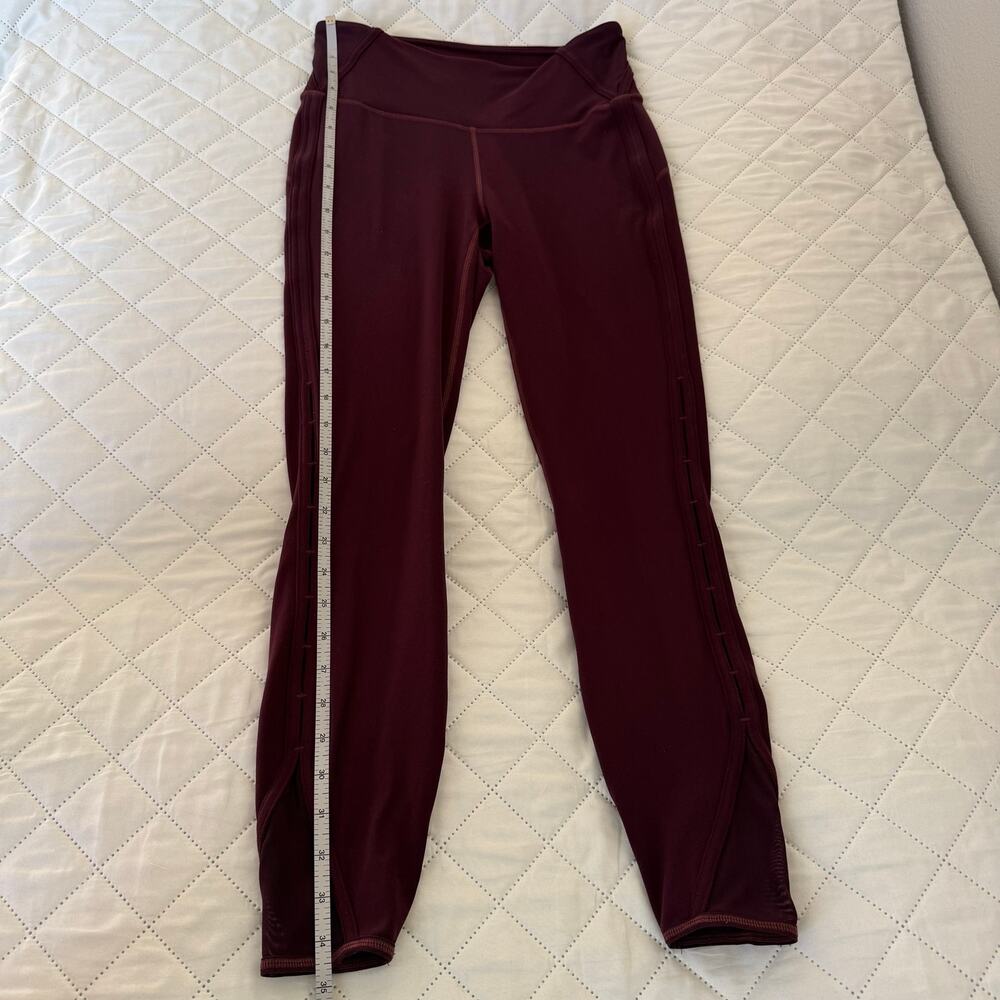 Athleta High Rise Leggings Laser Cut Mesh Trim Burgundy Sz S Yoga Gym - Picture 8 of 10